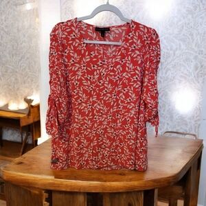 "Lane Bryant Red and White Leaf Print Blouse"